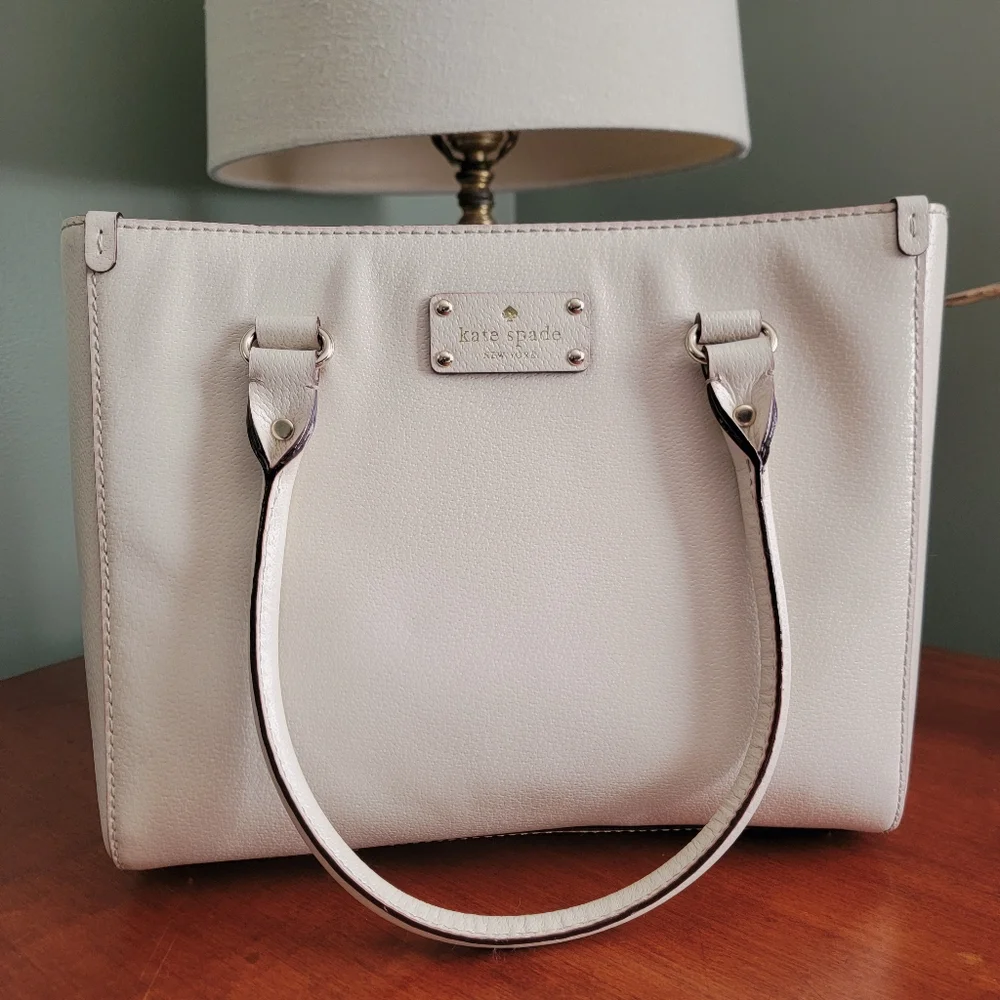 Kate Spade WKRU1428 Cream Pebbled Leather Satchel Tote Bag Quiet Luxury